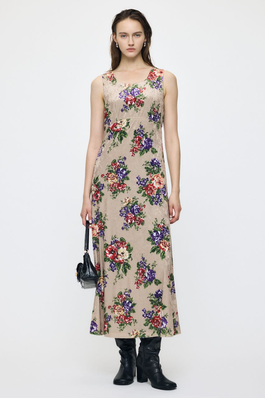 VINTAGE FLORAL VELOUR ドレス BEG 1