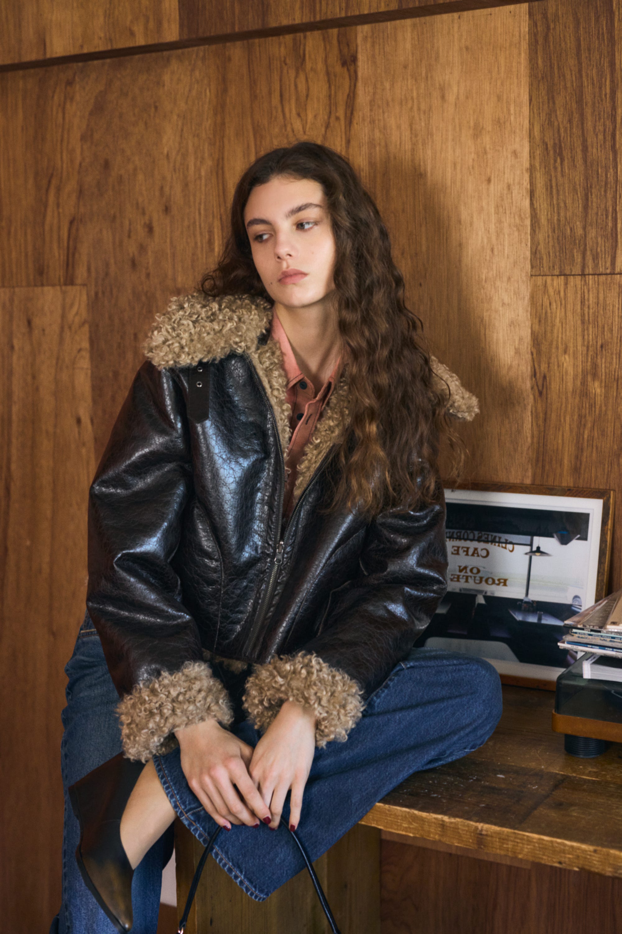 REVERSIBLE CURLY FUR ジャケット D/BRN FREE