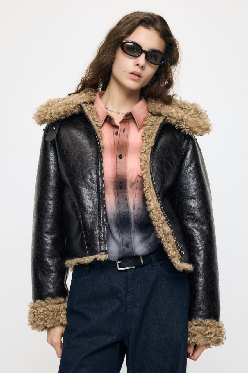 REVERSIBLE CURLY FUR ジャケット D/BRN FREE