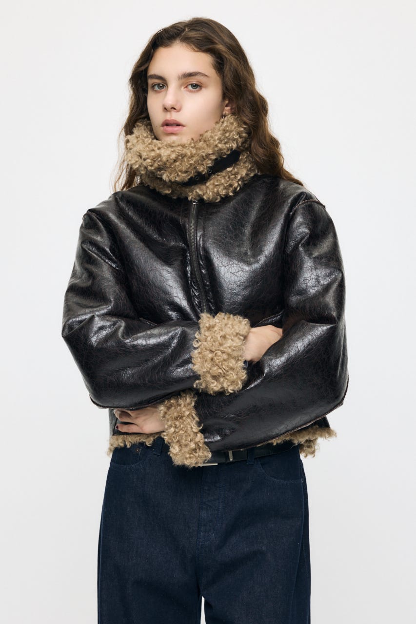 REVERSIBLE CURLY FUR ジャケット D/BRN FREE