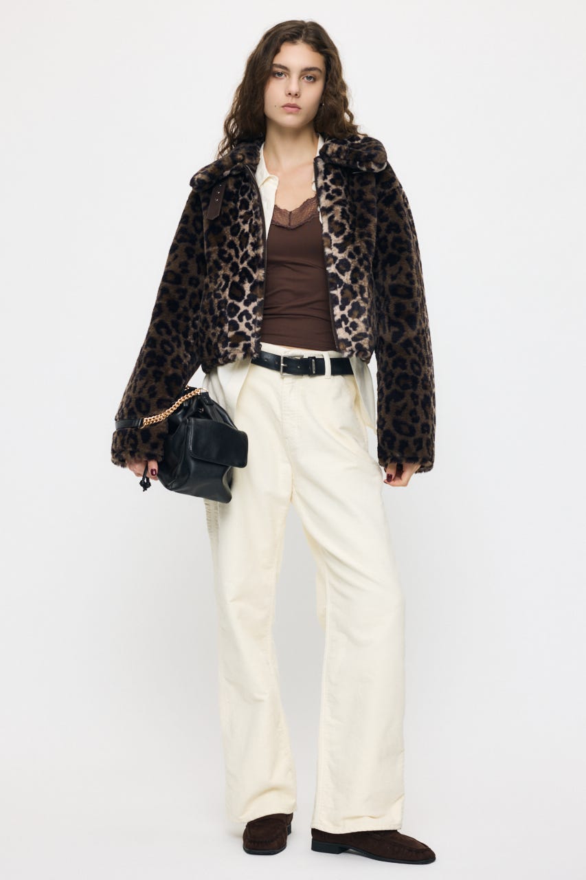 REVERSIBLE CURLY FUR ジャケット 柄BRN FREE