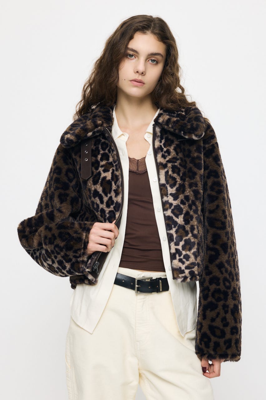 REVERSIBLE CURLY FUR ジャケット 柄BRN FREE
