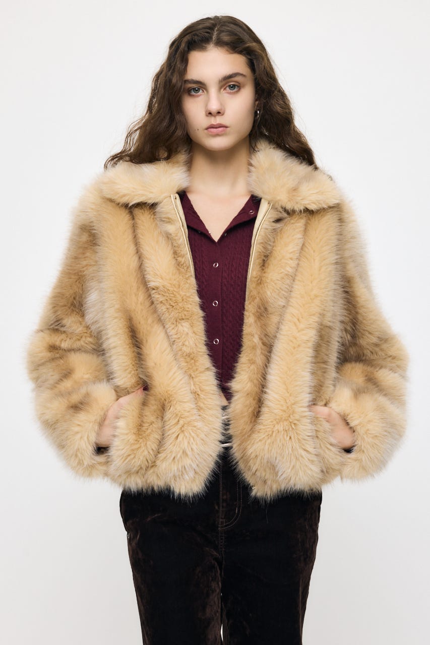 FAUX FUR ブルゾン L/BEG FREE