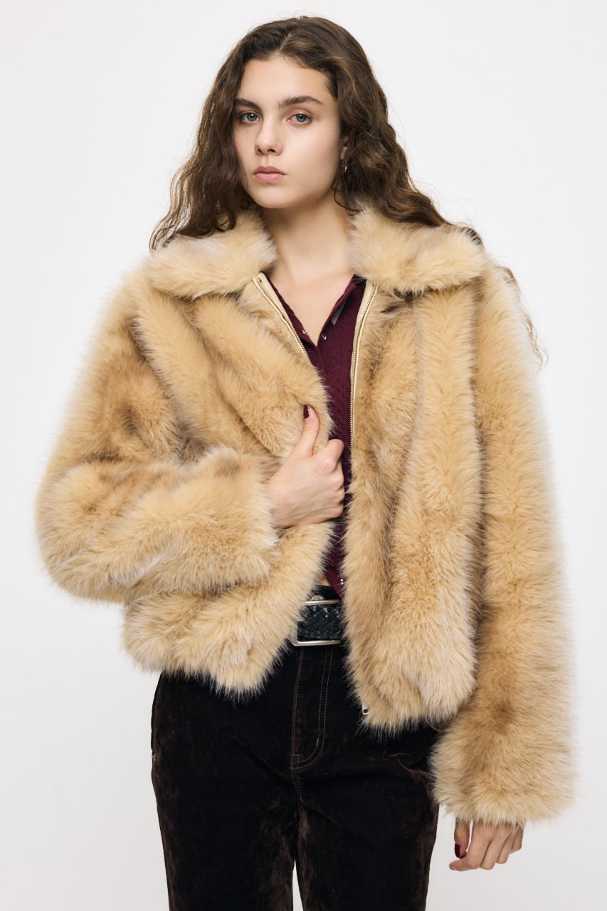 FAUX FUR ブルゾン L/BEG FREE
