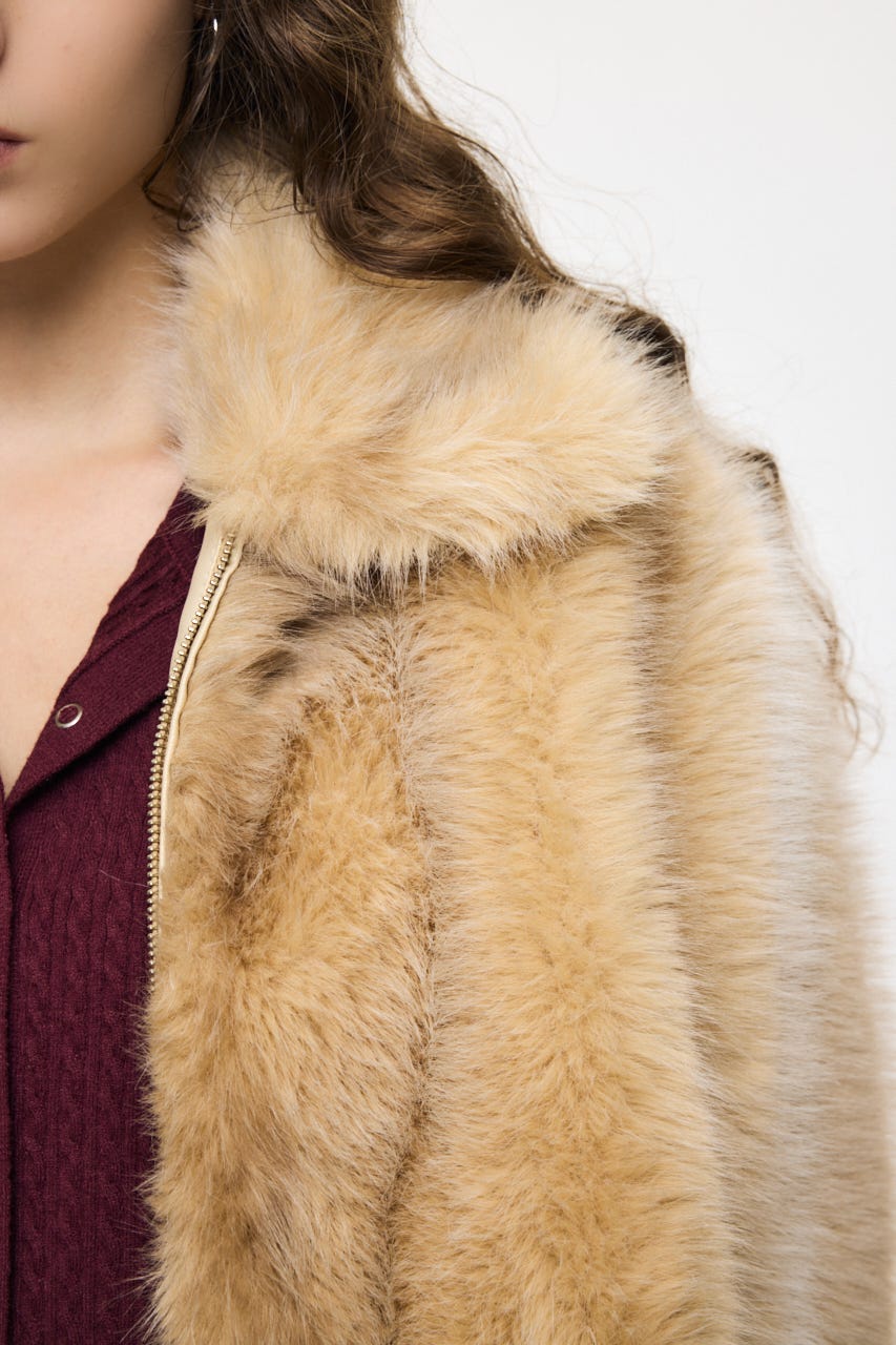 FAUX FUR ブルゾン L/BEG FREE