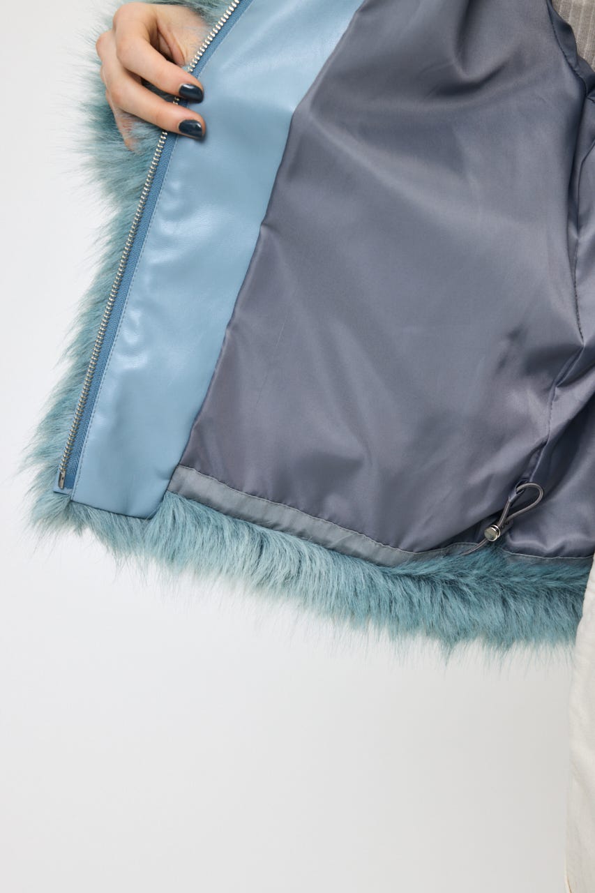 FAUX FUR ブルゾン L/BLU FREE