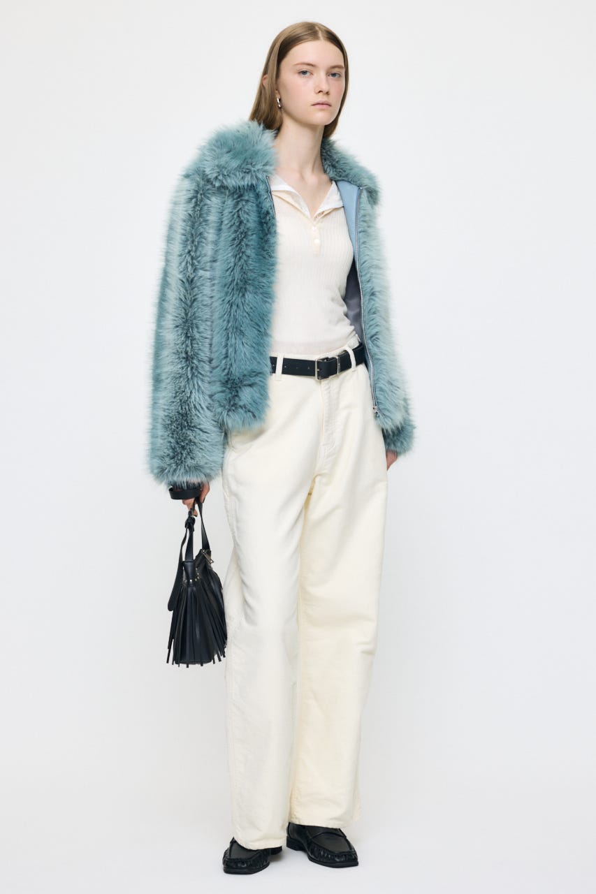 FAUX FUR ブルゾン L/BLU FREE