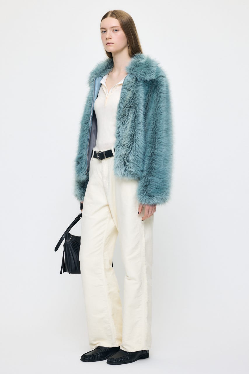 FAUX FUR ブルゾン L/BLU FREE