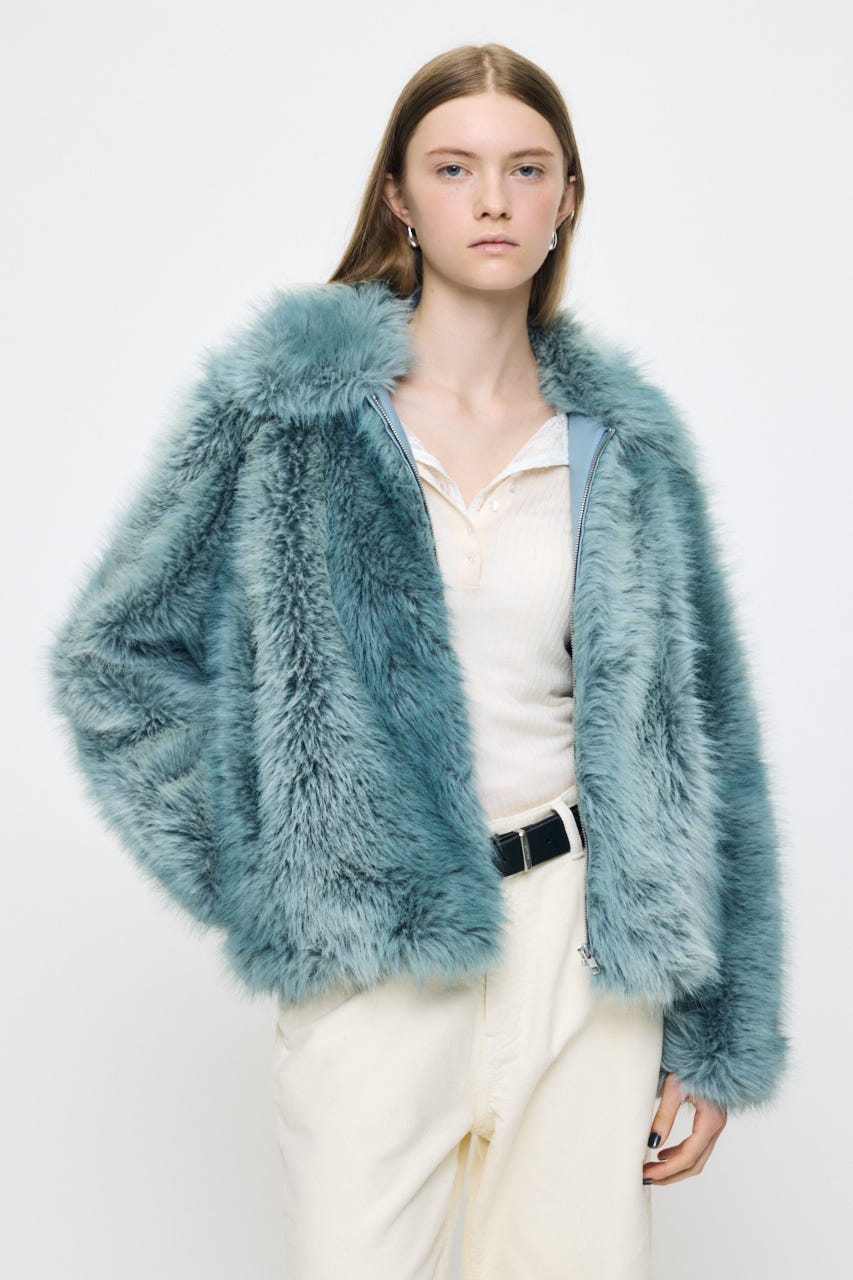 FAUX FUR ブルゾン L/BLU FREE
