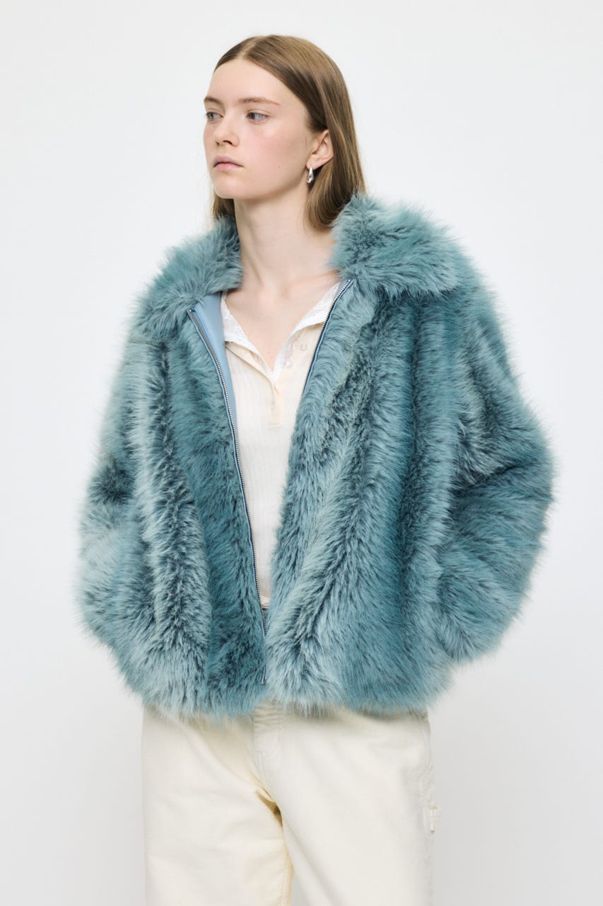 FAUX FUR ブルゾン L/BLU FREE