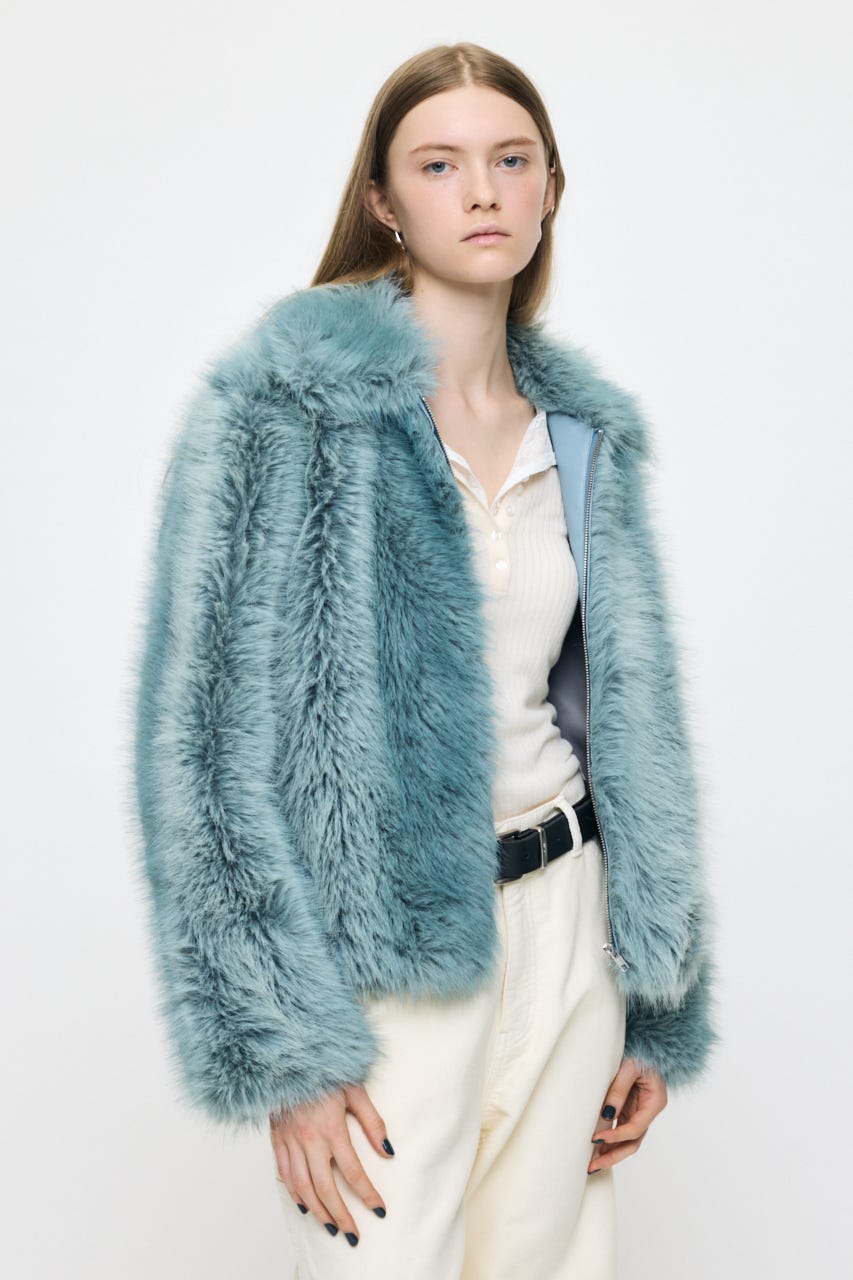 FAUX FUR ブルゾン L/BLU FREE