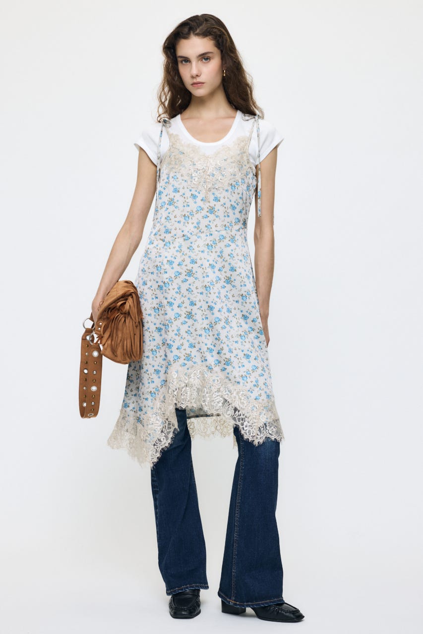 ASYMMETRY SATIN ドレス 柄BEG FREE