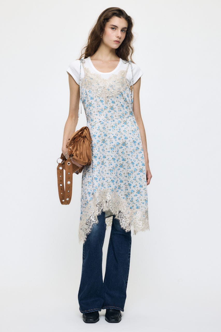 ASYMMETRY SATIN ドレス 柄BEG FREE