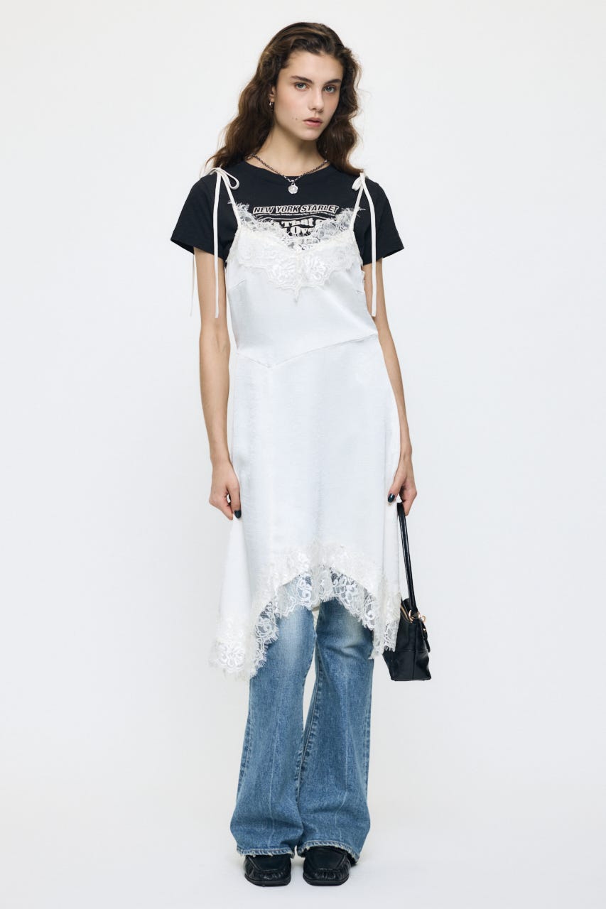 ASYMMETRY SATIN ドレス O/WHT FREE