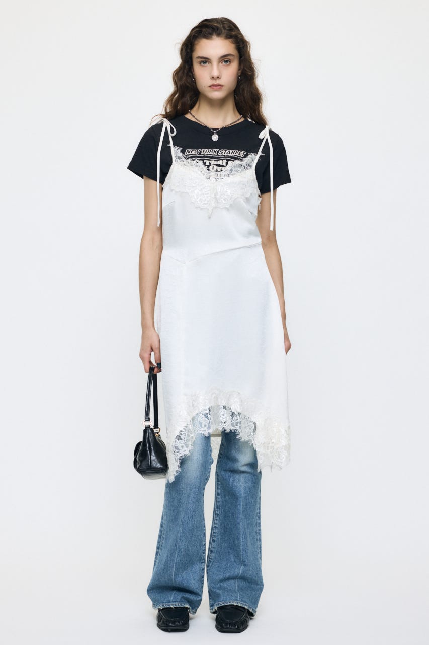 ASYMMETRY SATIN ドレス O/WHT FREE