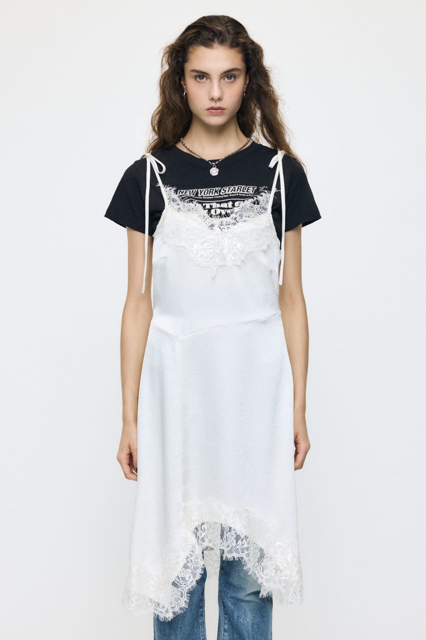 ASYMMETRY SATIN ドレス O/WHT FREE