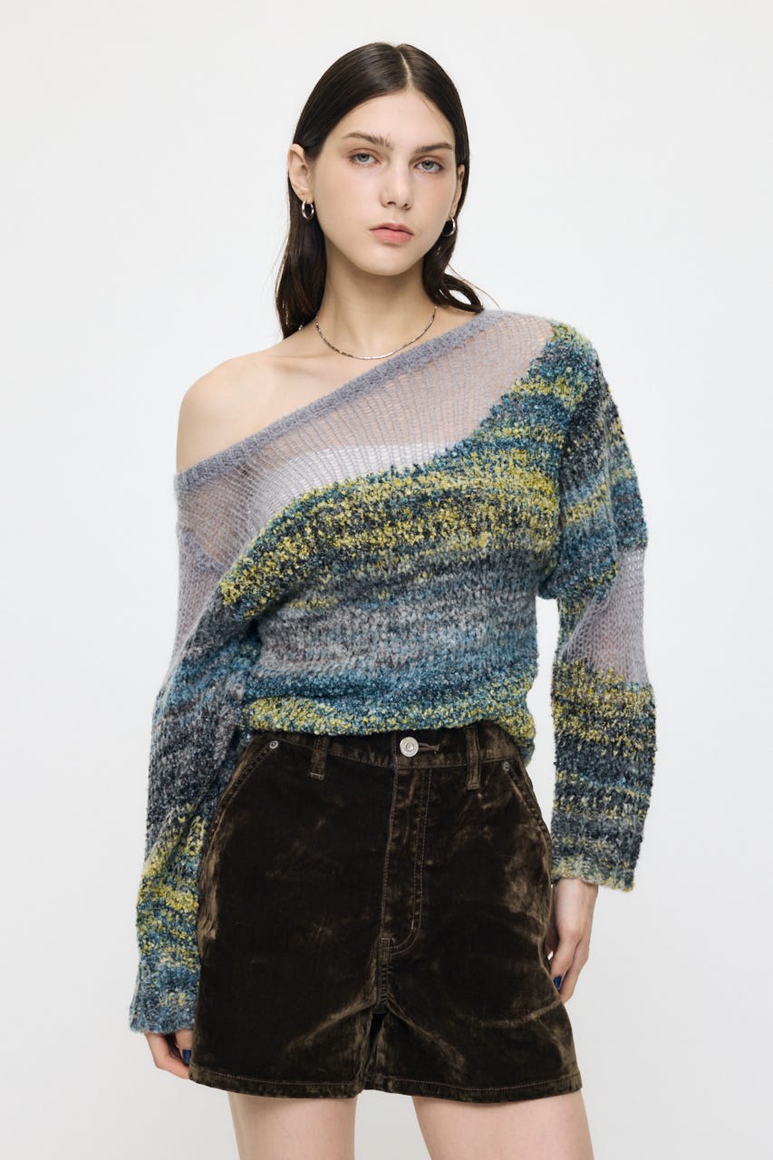 MIXED YARN SHEER COMBI ニット GRY FREE