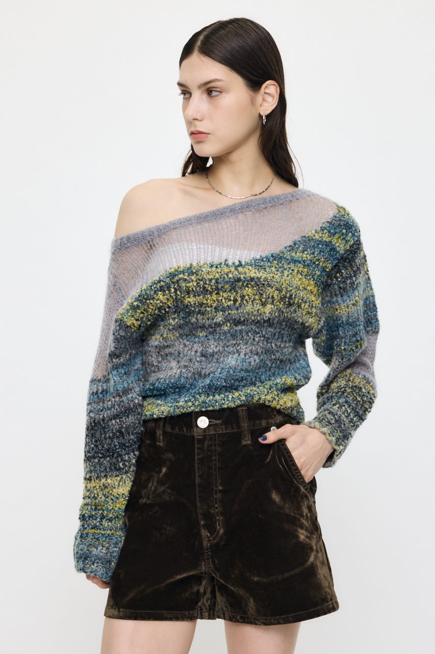 MIXED YARN SHEER COMBI ニット GRY FREE