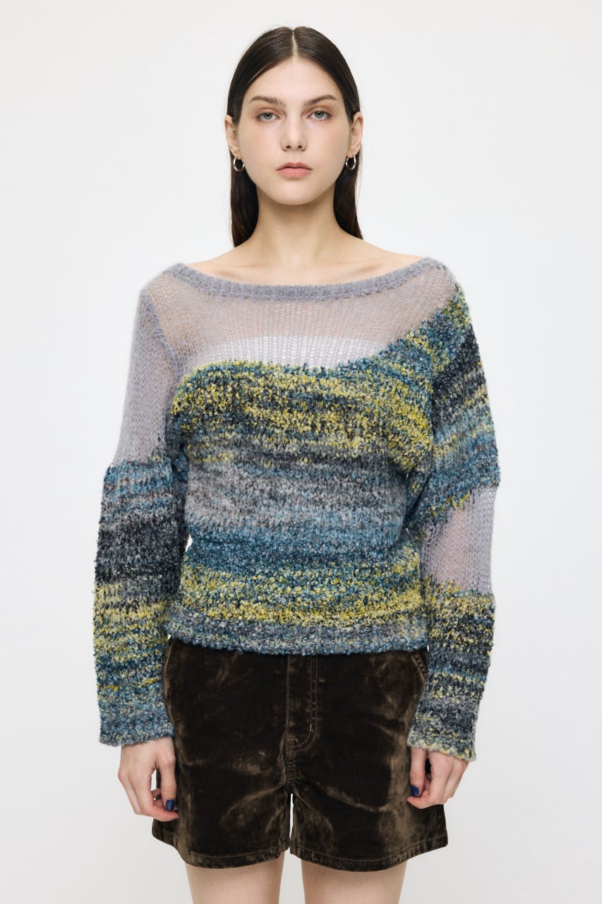 MIXED YARN SHEER COMBI ニット GRY FREE