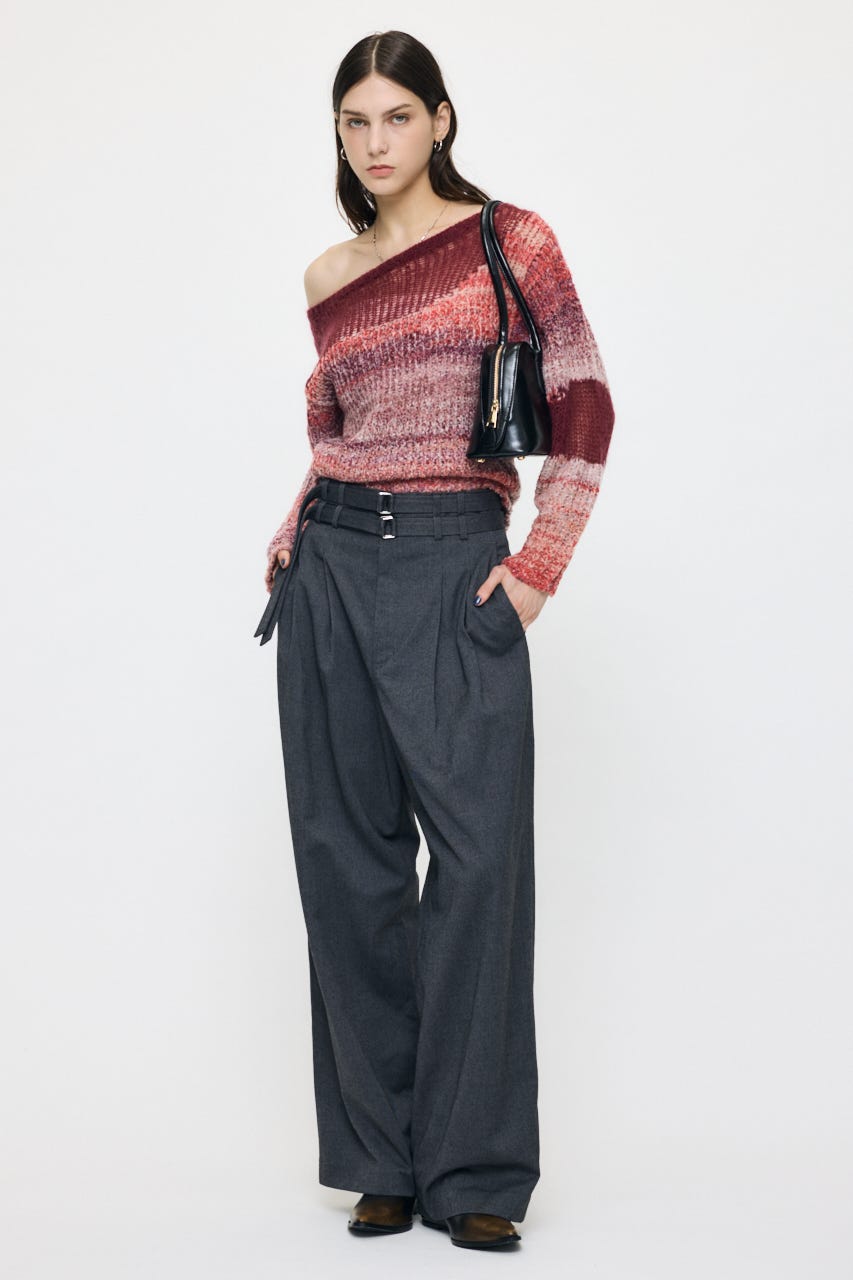 MIXED YARN SHEER COMBI ニット RED FREE