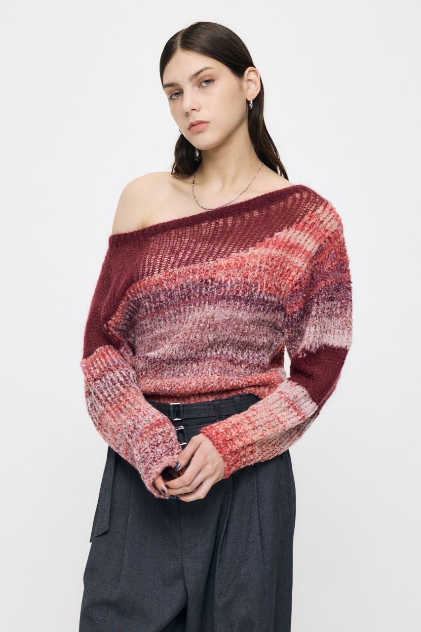 MIXED YARN SHEER COMBI ニット RED FREE