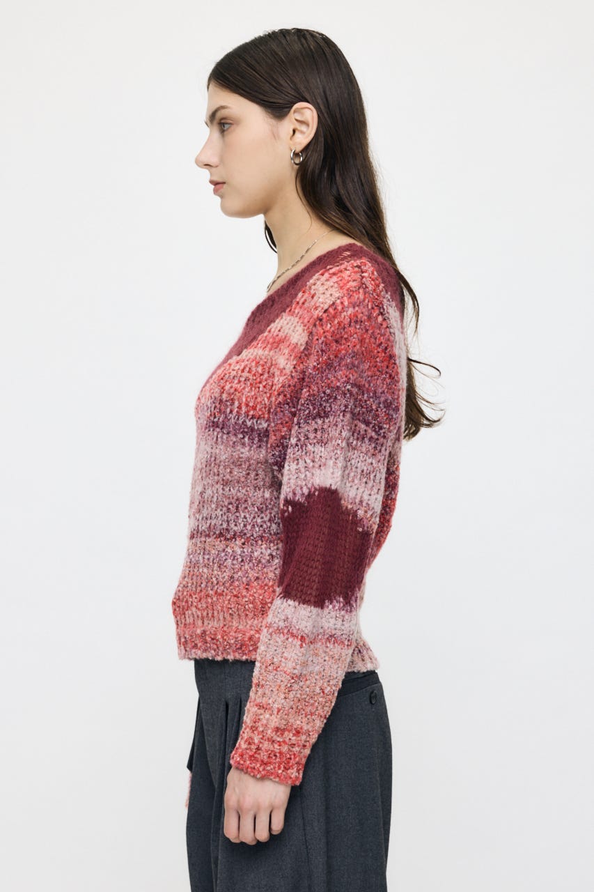 MIXED YARN SHEER COMBI ニット RED FREE