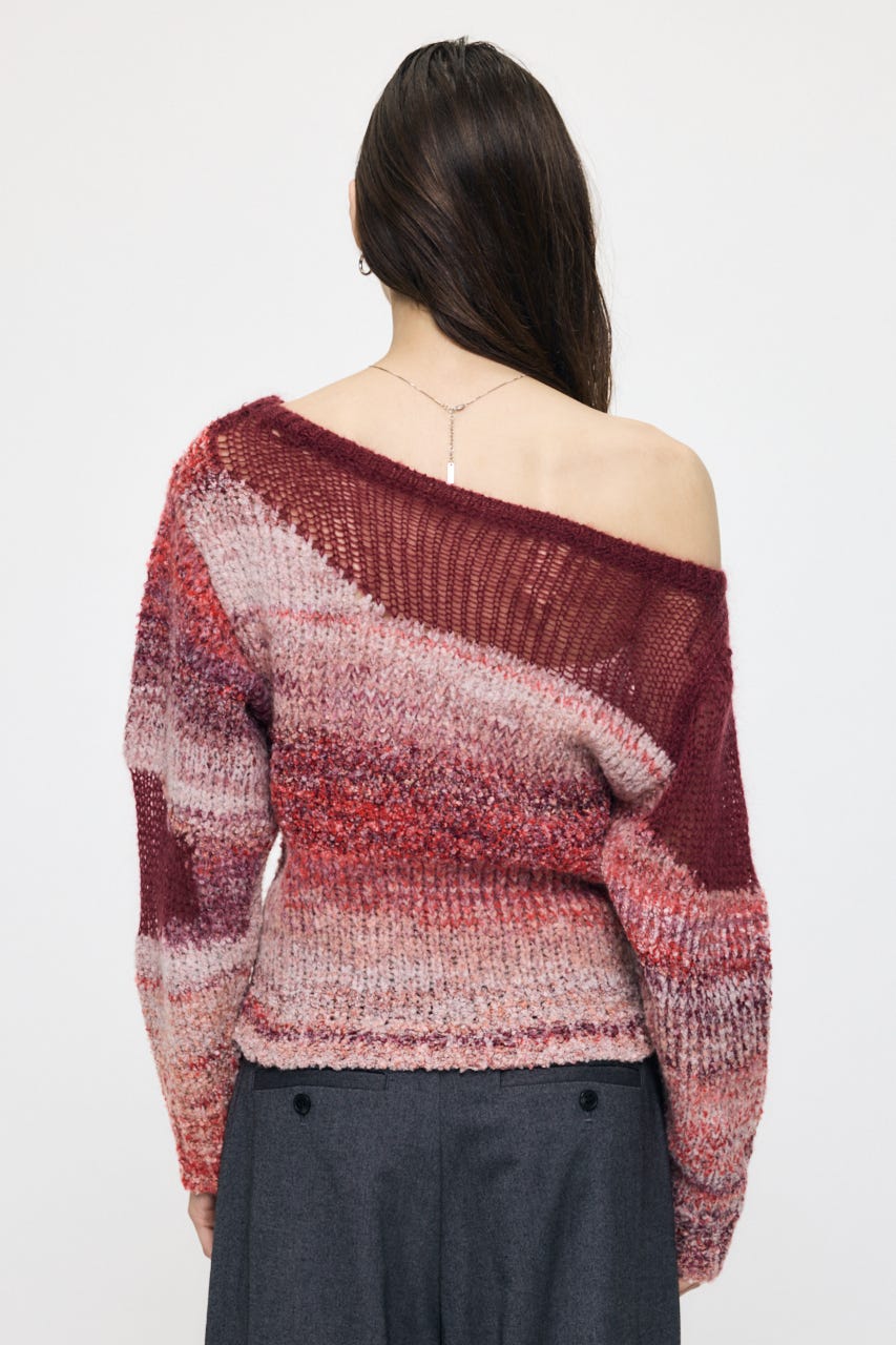 MIXED YARN SHEER COMBI ニット RED FREE