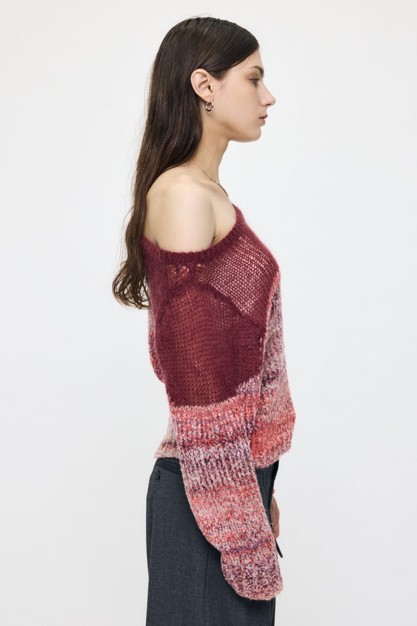 MIXED YARN SHEER COMBI ニット RED FREE