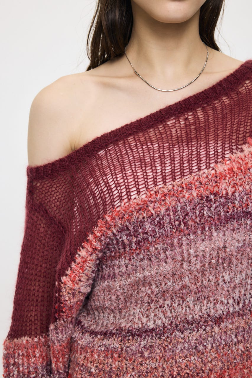 MIXED YARN SHEER COMBI ニット RED FREE