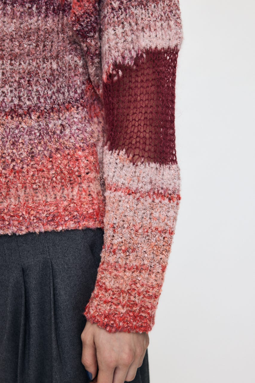 MIXED YARN SHEER COMBI ニット RED FREE
