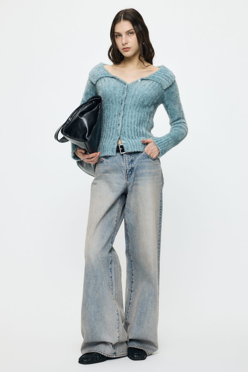 MIXED SHAGGY OFF セーター L/BLU FREE
