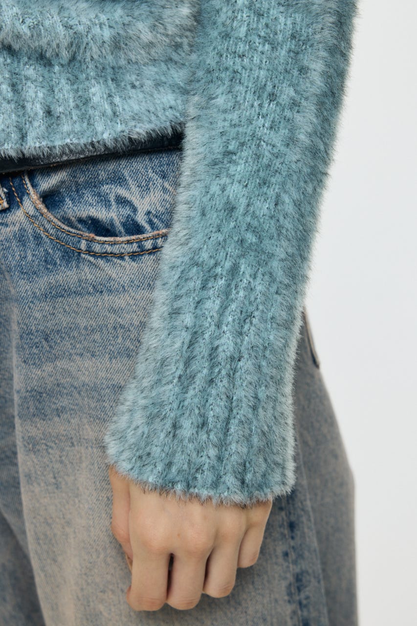 MIXED SHAGGY OFF セーター L/BLU FREE
