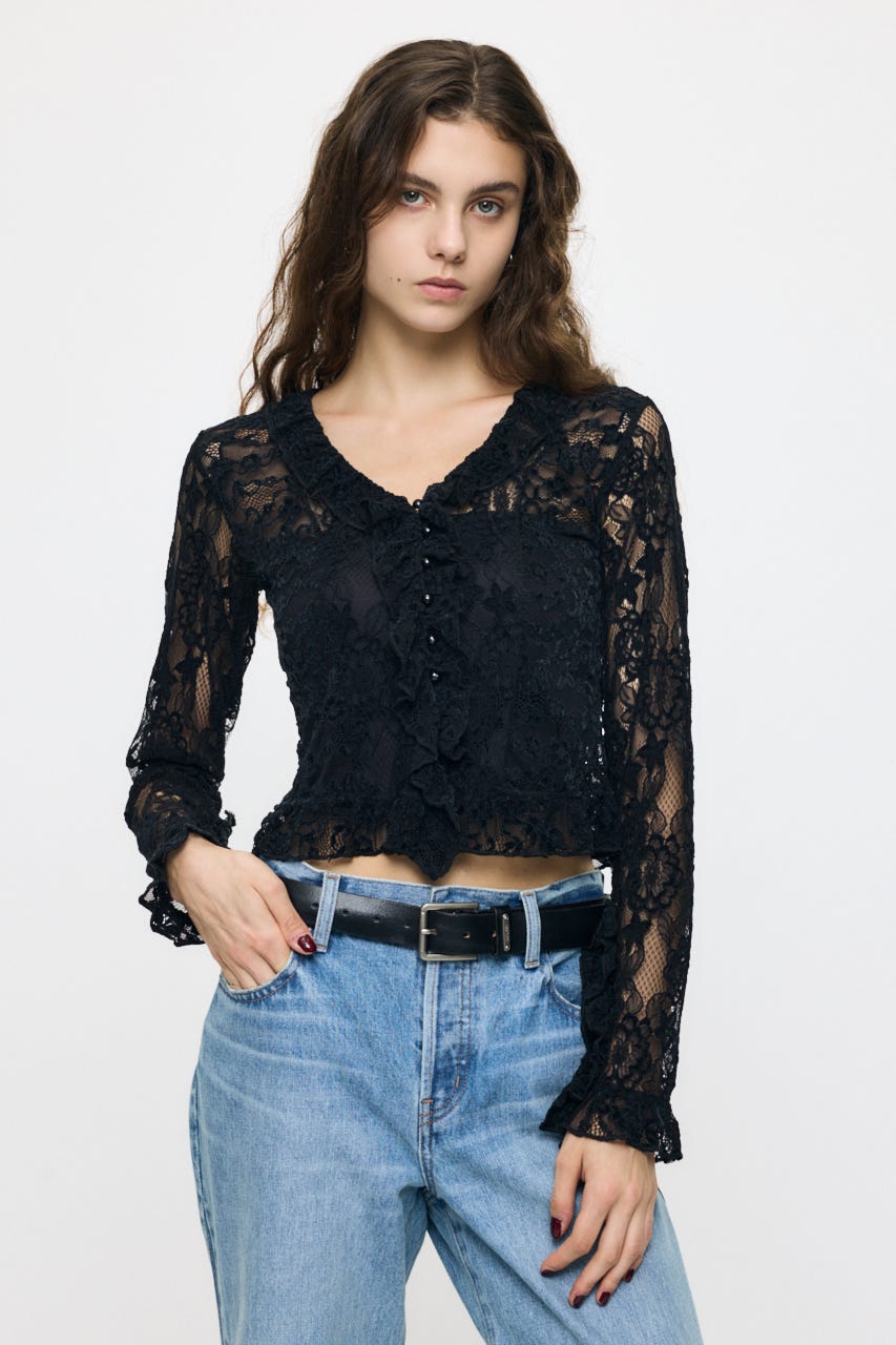 PATCH LACY RUFFLE トップス BLK FREE