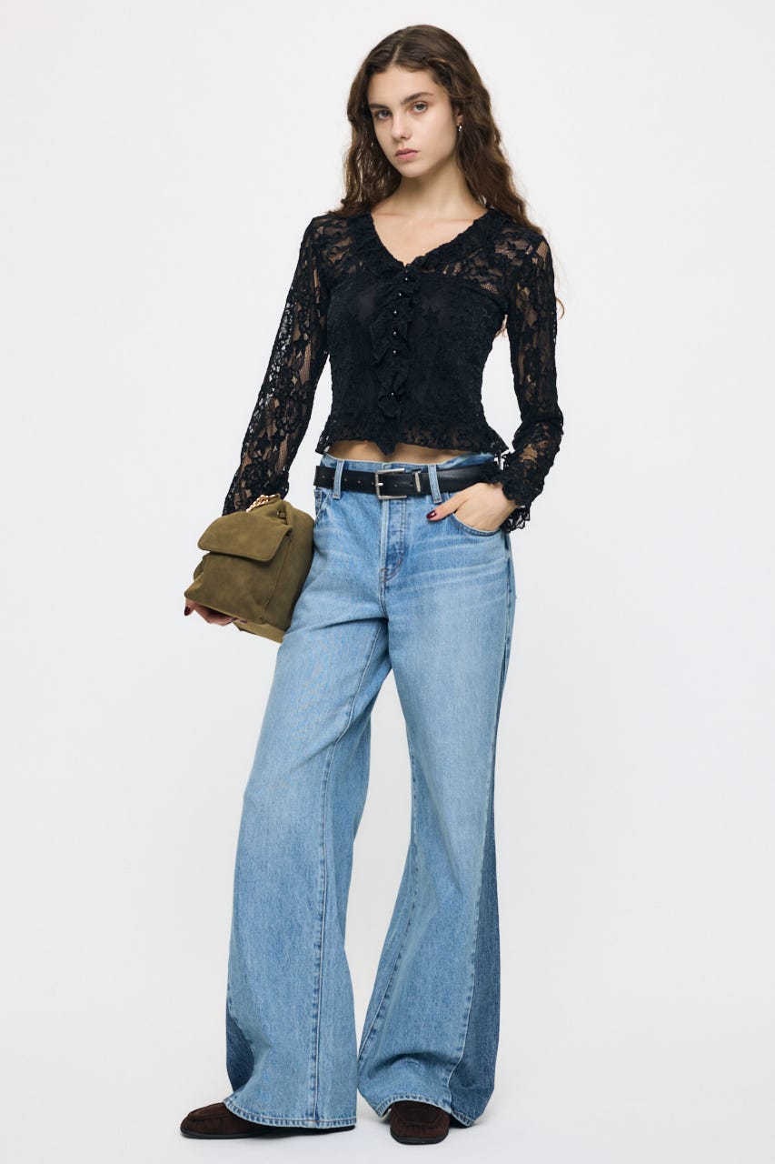 PATCH LACY RUFFLE トップス BLK FREE