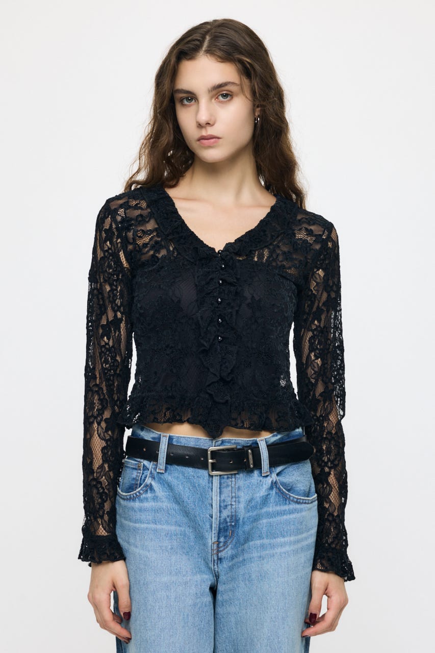 PATCH LACY RUFFLE トップス BLK FREE