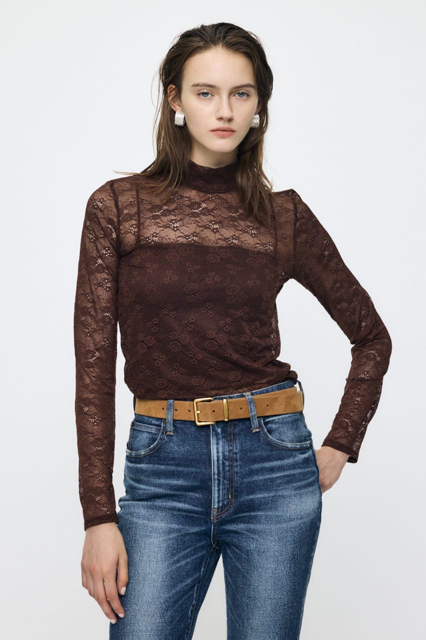 ES LACE HI NECK トップス BRN 1