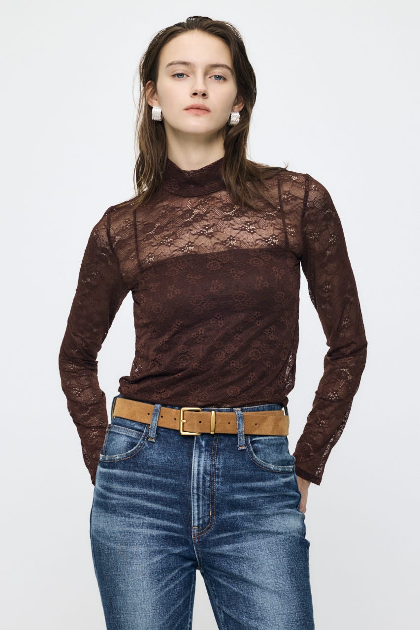 ES LACE HI NECK トップス BRN 1