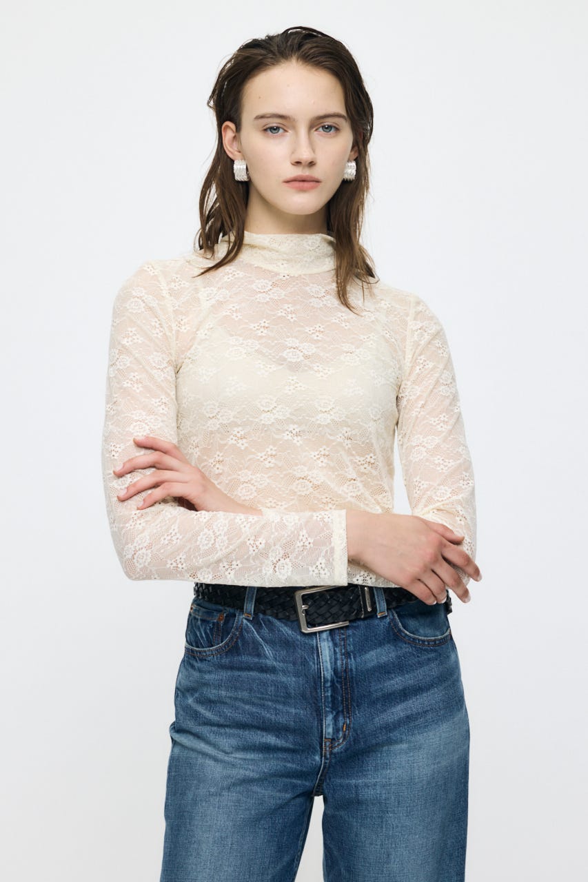 ES LACE HI NECK トップス O/WHT 1