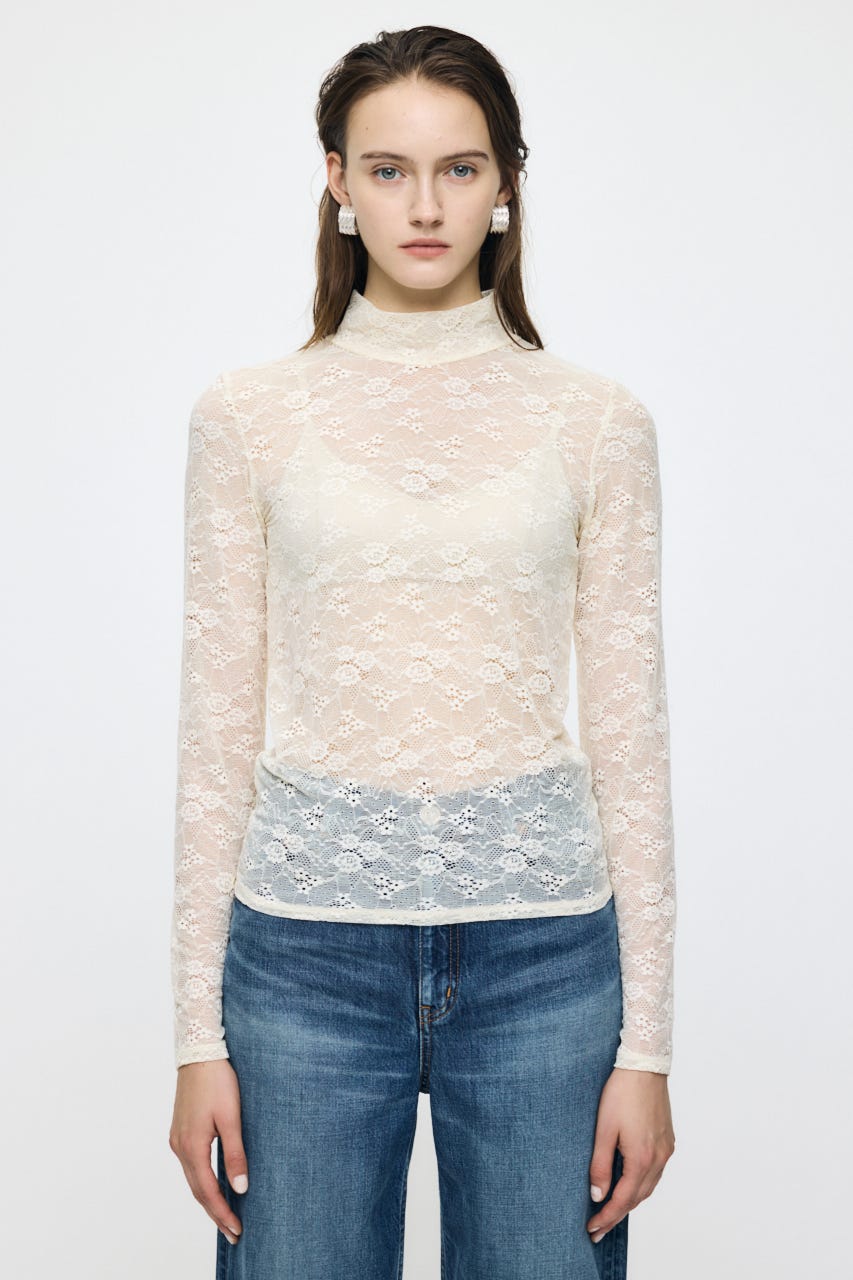 ES LACE HI NECK トップス O/WHT 1