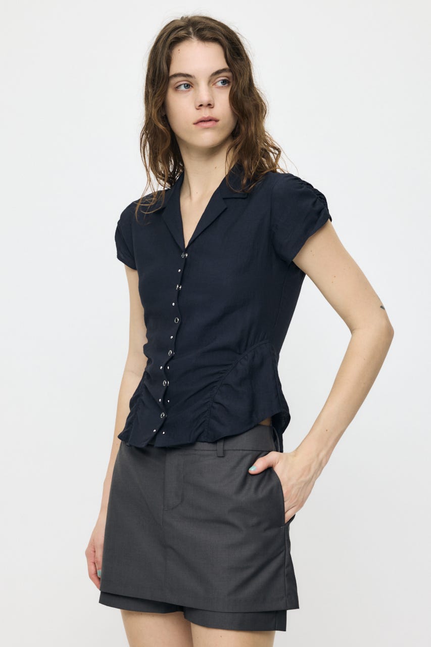 STUDDED OPEN COLLAR シャツ L/BLK 2