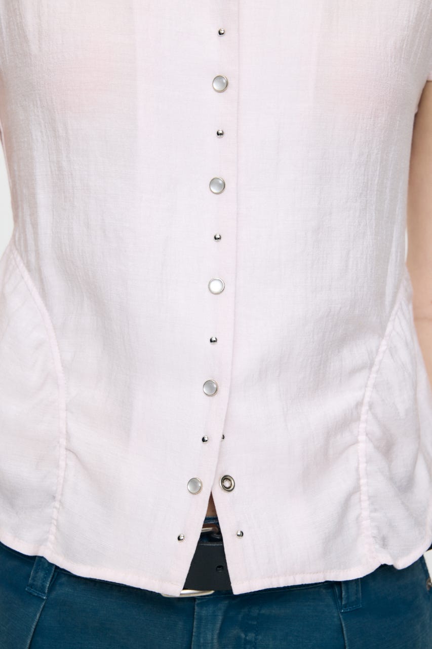 STUDDED OPEN COLLAR シャツ L/PNK 1