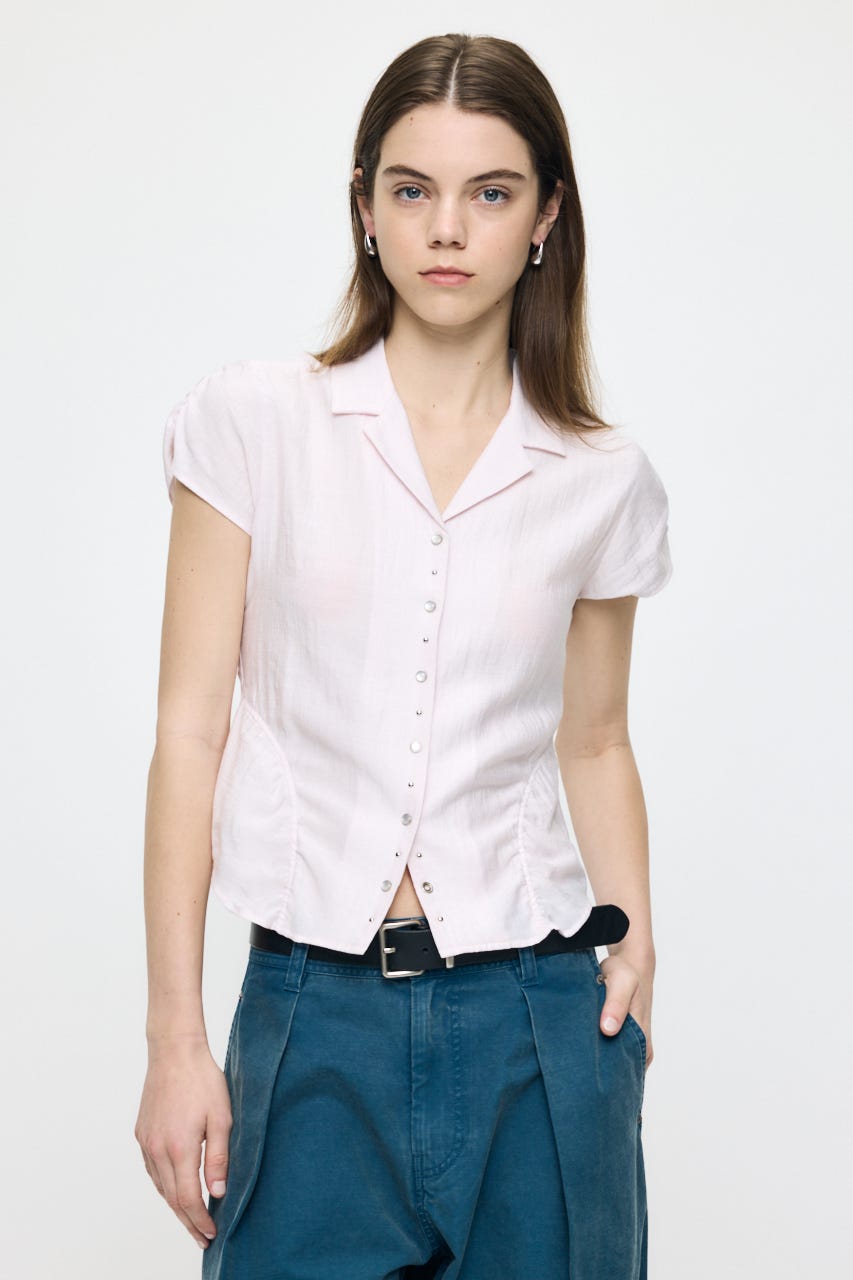 STUDDED OPEN COLLAR シャツ L/PNK 1