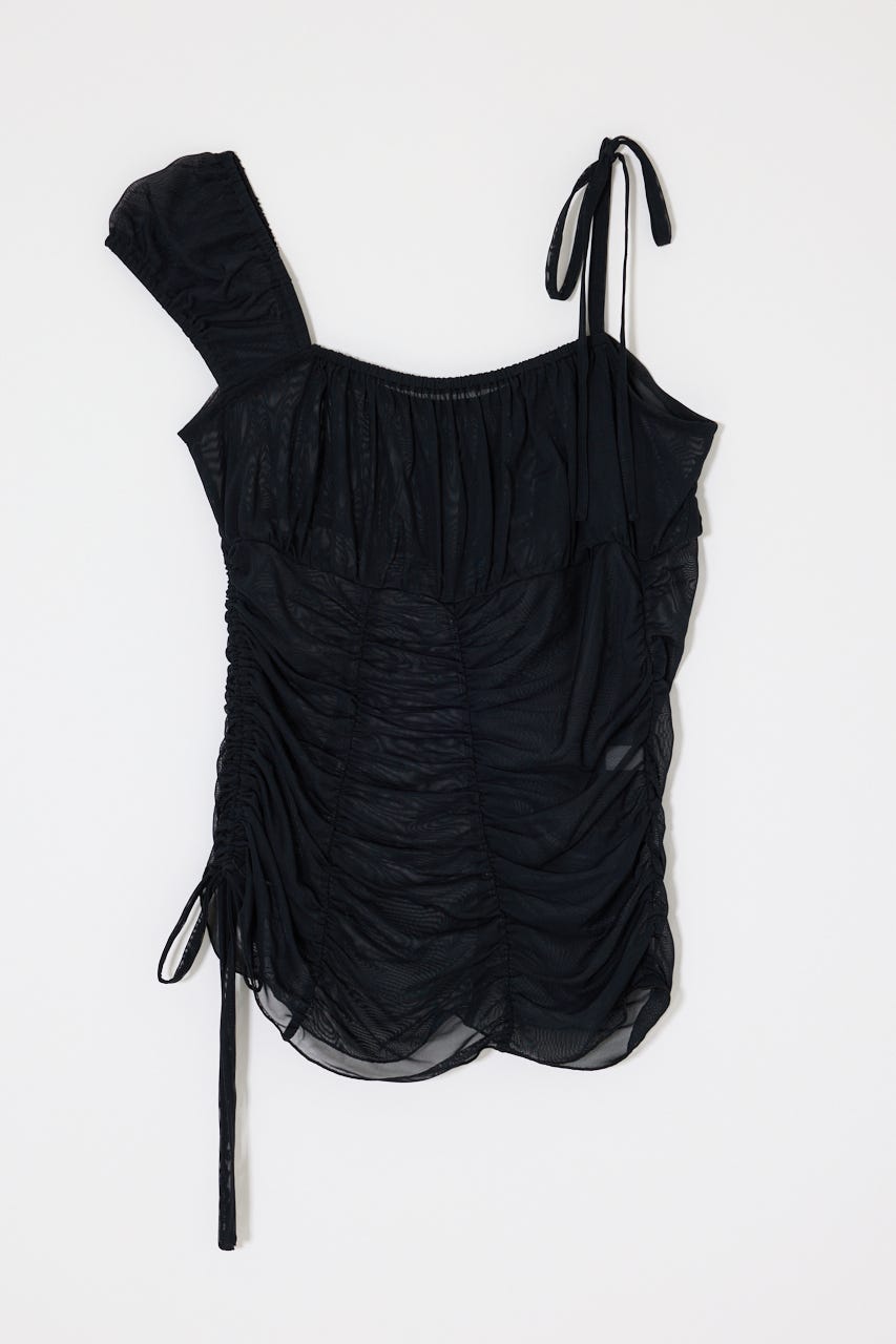 ASYMMETRY GATHER トップス BLK FREE
