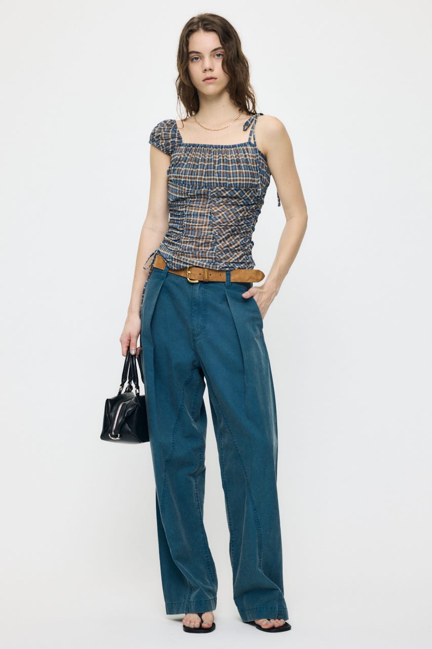 ASYMMETRY GATHER トップス 柄BLU FREE