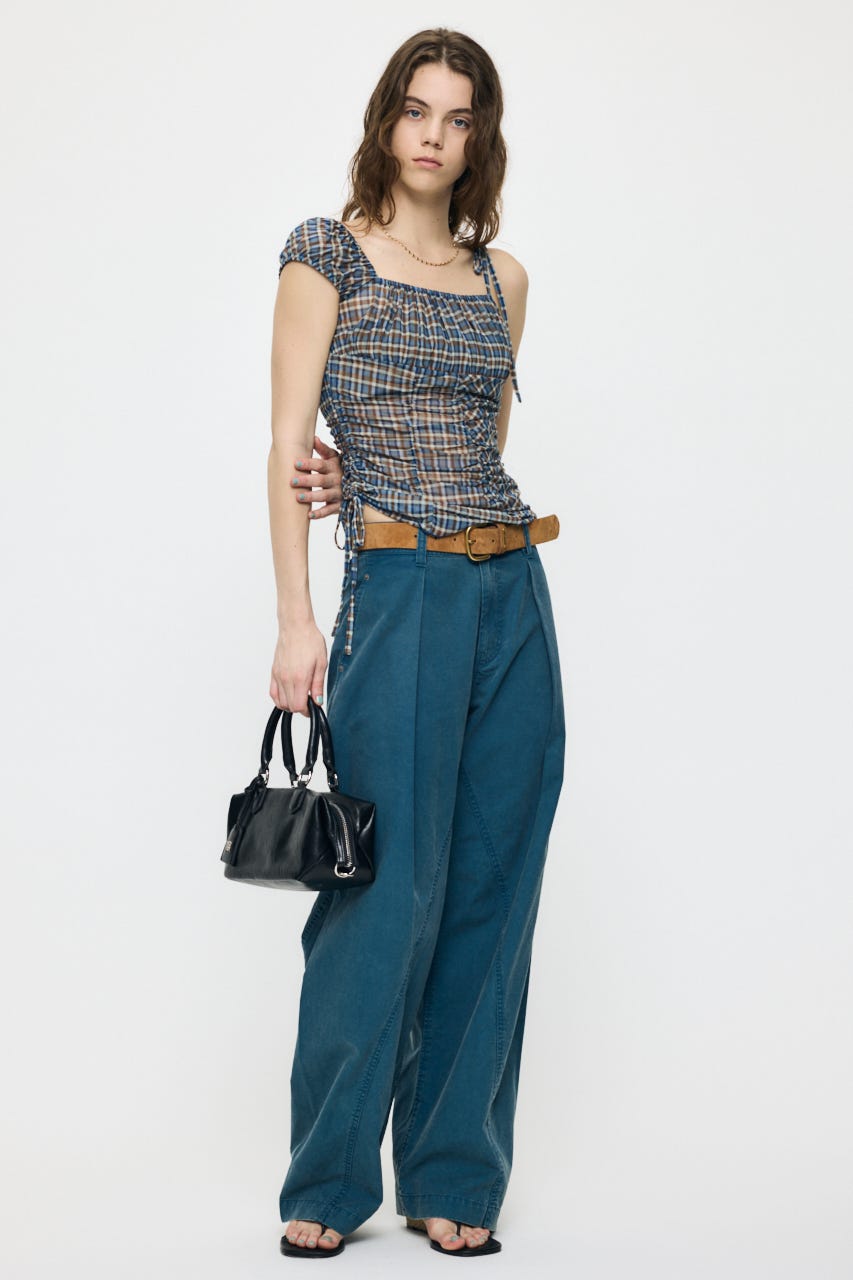 ASYMMETRY GATHER トップス 柄BLU FREE
