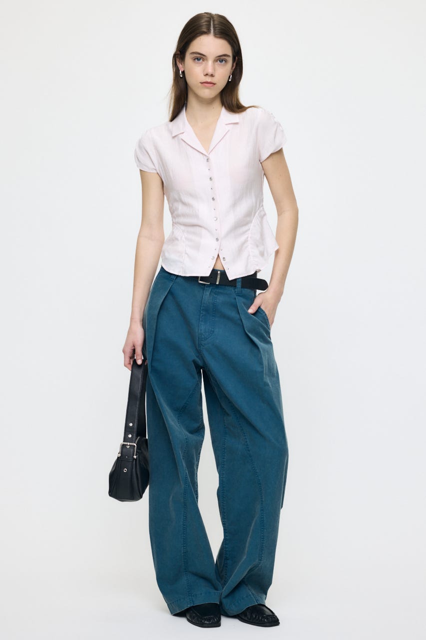 CURVE LINE TUCK パンツ BLU 1