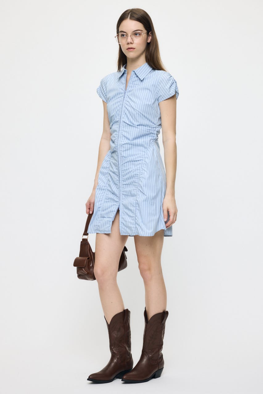 GATHER SHIRT MINI ドレス BLU 1