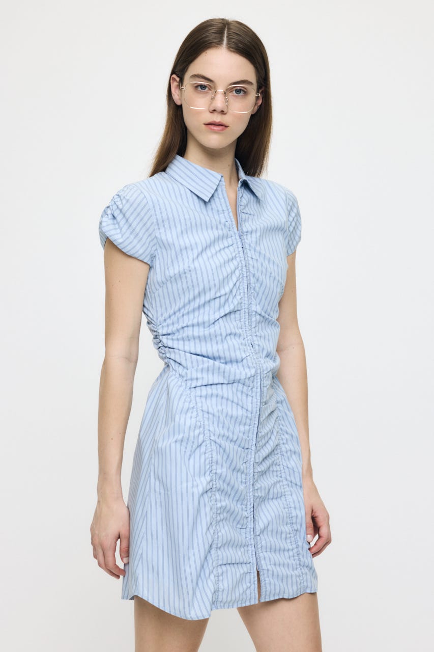 GATHER SHIRT MINI ドレス BLU 1