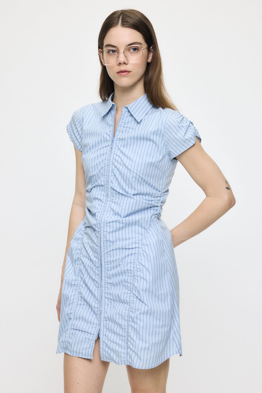 GATHER SHIRT MINI ドレス BLU 1