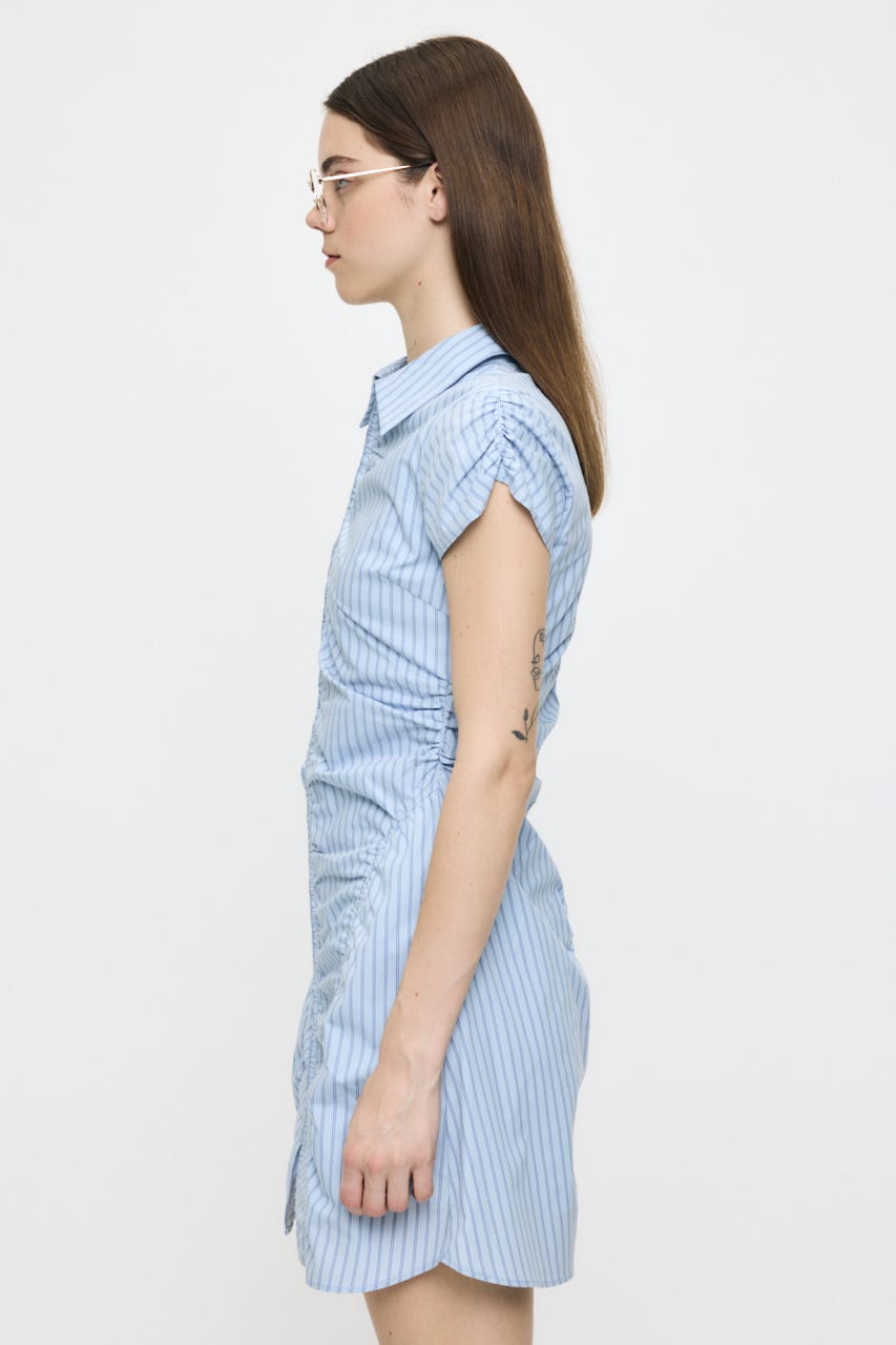 GATHER SHIRT MINI ドレス BLU 1